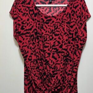 INC Red and black leopard print top XL